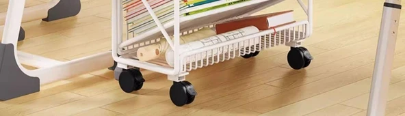Tekerlekli Hareketli Kitaplık Rafı - Beyaz, 1 Katlı - 8