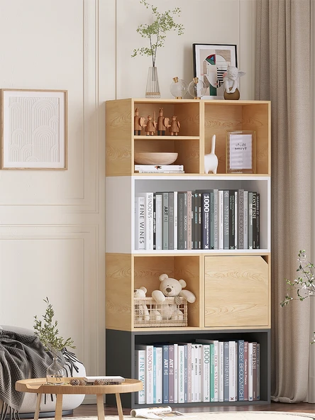 Minimalist Depolama Rafı Kitaplık - Büyük Koyu Gri Katmanlı Kapaklı - 2