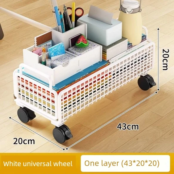 Tekerlekli Hareketli Kitaplık Rafı - Beyaz, 1 Katlı