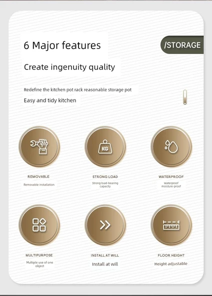 Mutfak Tencere Rafı - Tek Taraflı Metalik Gri 4 Katlı - Resim 8