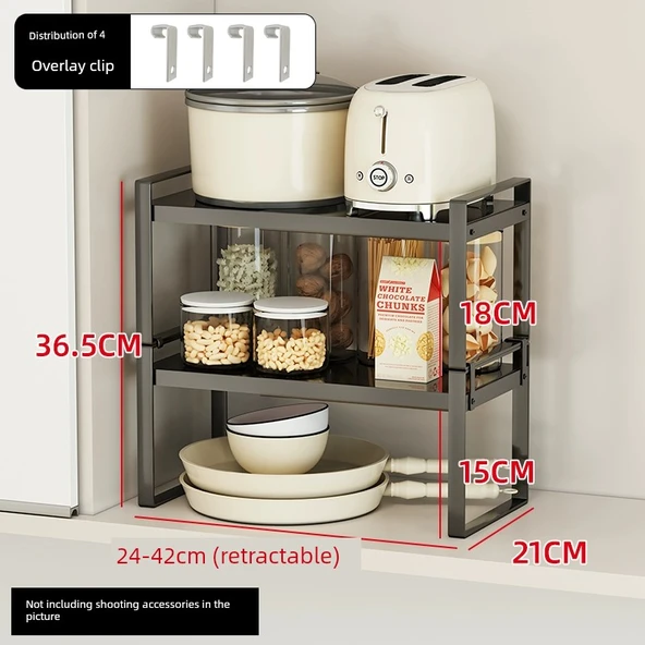 Mutfak Lavabo Dolabı Rafı - Stil 2 Siyah Kısa Panel Kaplama 2 Katlı
