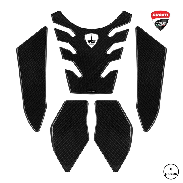 Ducati Multistrada 950-1200 2023 ile Uyumlu Kaydırmaz 6D Karbon 6 Parça Tank Pad Seti GC37