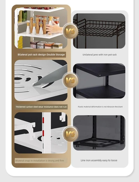 Mutfak Tencere Rafı - Tek Taraflı Metalik Gri 4 Katlı - Resim 10