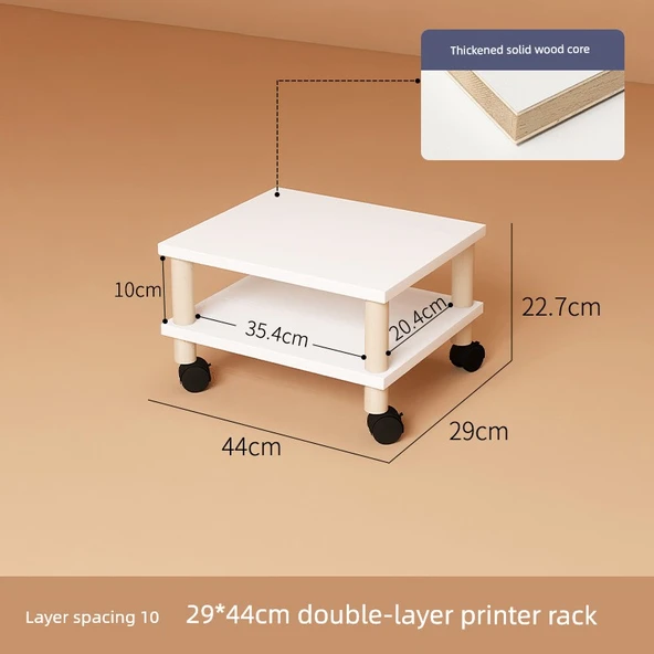 Hareketli Bilgisayar Yazıcı Standı - 29x44 - Katman Aralığı 10 - Yükseklik 22.7cm - Masif Ahşap