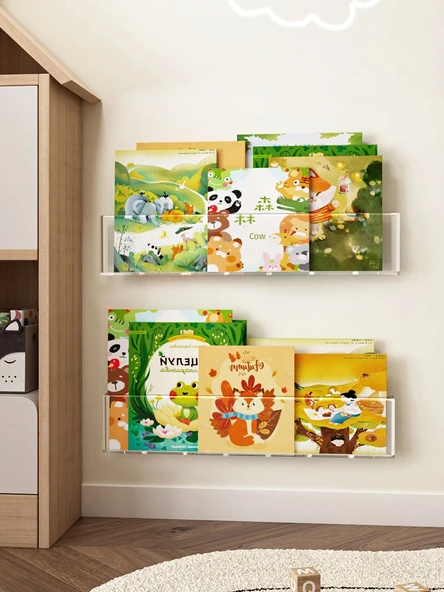 Duvara Monte Akrilik Kitaplık - 3'lü Paket + İz Bırakmayan Yapıştırıcı - 6