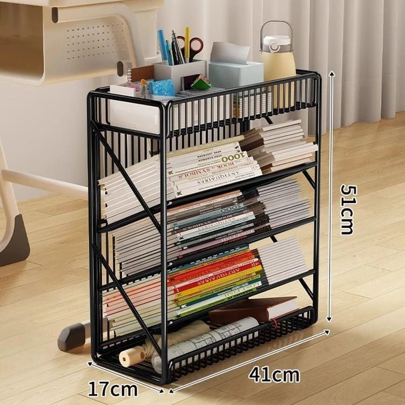 Tekerleksiz Hareketli Kitaplık Rafı - Siyah, 5 Katlı