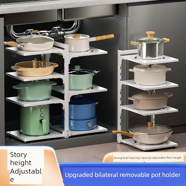 Mutfak Tencere Rafı - Tek Taraflı Metalik Gri 4 Katlı - Resim 2