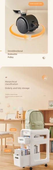 Hareketli Kitaplık Rafı - Minimalist Beyaz - Yüksek Model - 2 Katlı - Tekerlekli - 10