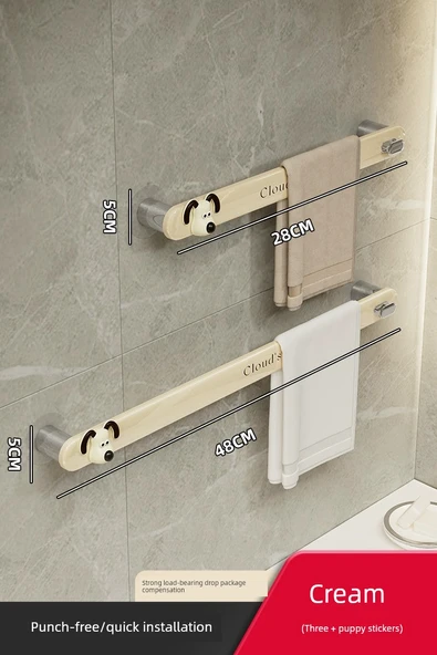 Deliksiz Duvara Monte Banyo Terlik Rafı - [Havlu Rafı] 48cm Üçlü + Yavru Köpek Çıkartmaları