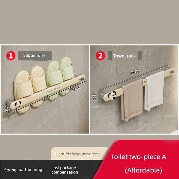 Deliksiz Duvara Monte Banyo Terlik Rafı - Pratik Tuvalet İki Parça Set A