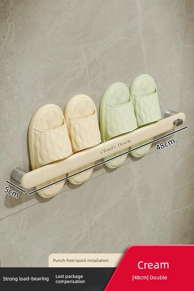 Deliksiz Duvara Monte Banyo Terlik Rafı - Ayakkabı Rafı 48cm Çift Sıra