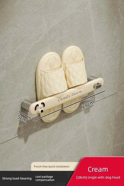 Deliksiz Duvara Monte Banyo Terlik Rafı - Terlik Rafı [28cm] Tekli + Yavru Köpek Çıkartmaları