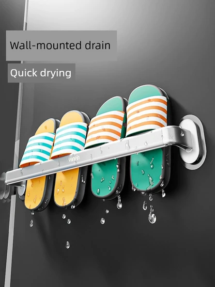 Deliksiz Alüminyum Banyo Terlik Rafı - Siyah - 2 x 2 Terlik Kapasiteli - 3