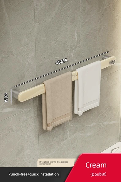 Deliksiz Duvara Monte Banyo Terlik Rafı - [Havlu Rafı] 48cm Çift Sıra
