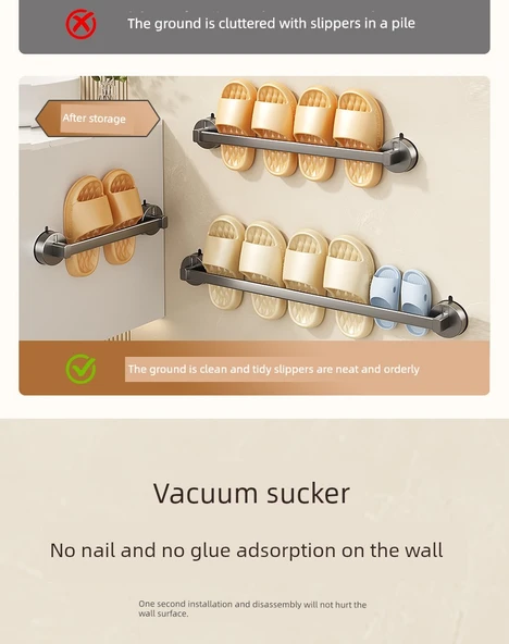 Vantuzlu Terlik Rafı - Füme Gri Genişletilmiş - 73.5cm - 2 Adet - Resim 9