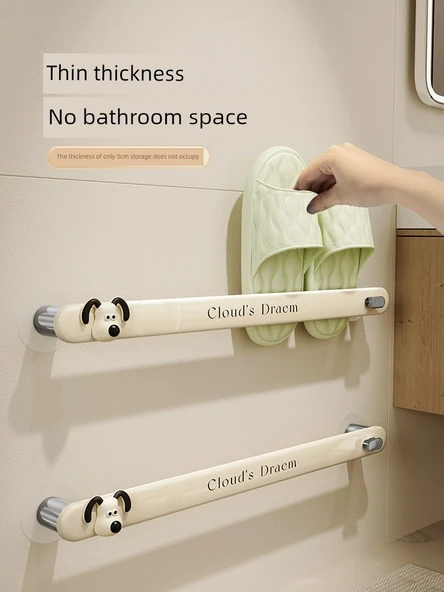 Deliksiz Duvara Monte Banyo Terlik Rafı - Ayakkabı Rafı [48cm] 2 Çift + Fiyonklar - 4