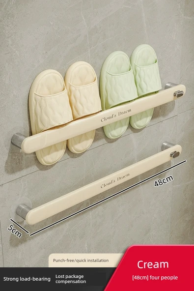 Deliksiz Duvara Monte Banyo Terlik Rafı - Ayakkabı Rafı 48cm 2 Çift