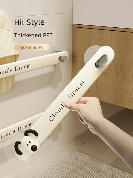 Deliksiz Duvara Monte Banyo Terlik Rafı - Terlik Rafı [48cm] 2 Çift + Yavru Köpek Çıkartmaları - 5