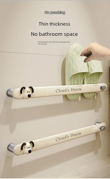 Deliksiz Duvara Monte Banyo Terlik Rafı - Ayakkabı Rafı [48cm] 2 Çift + Fiyonklar - 9