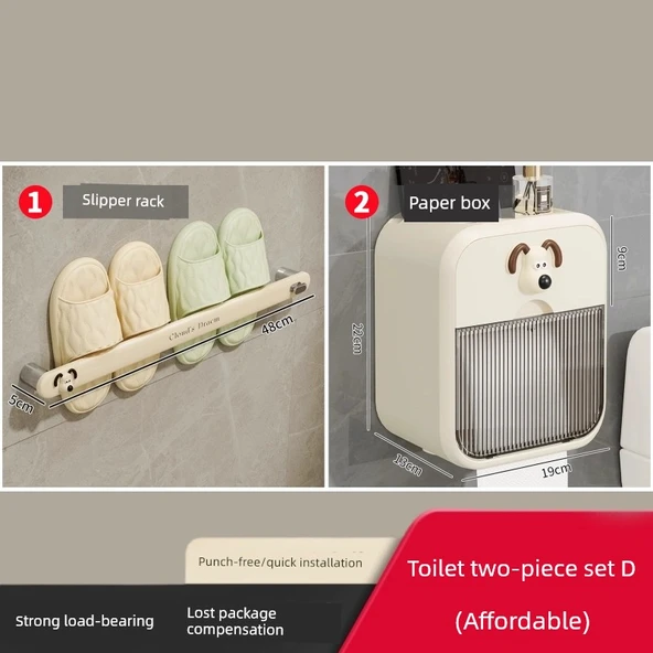 Deliksiz Duvara Monte Banyo Terlik Rafı - Pratik Tuvalet İki Parça Set D