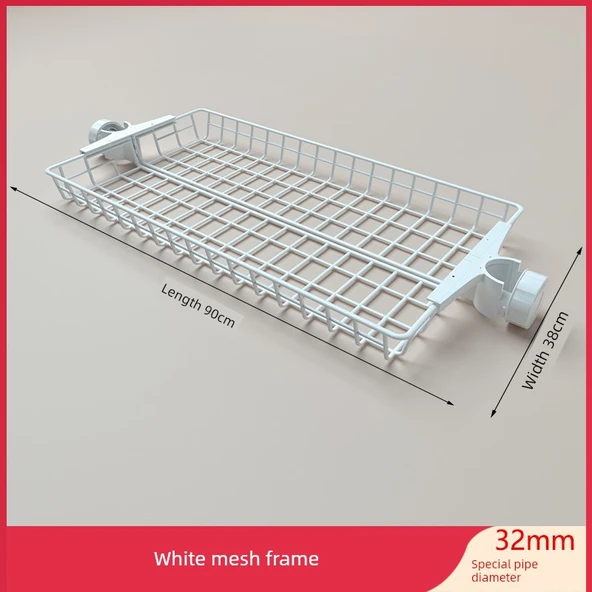 32mm Tavan Gardırop Elbise Askısı Aksesuarları - Aksesuarlı Beyaz File Çerçeve (32mm Özel Çap)