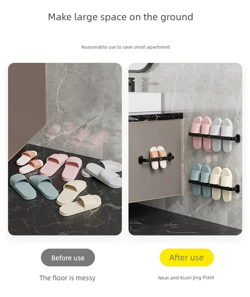 Deliksiz Alüminyum Banyo Terlik Rafı - Gümüş - 2 Terlik Kapasiteli - 7