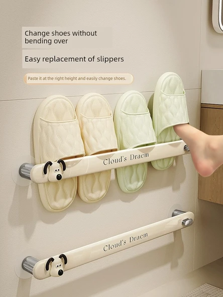 Deliksiz Duvara Monte Banyo Terlik Rafı - Ayakkabı Rafı [48cm] 2 Çift + Fiyonklar - 3
