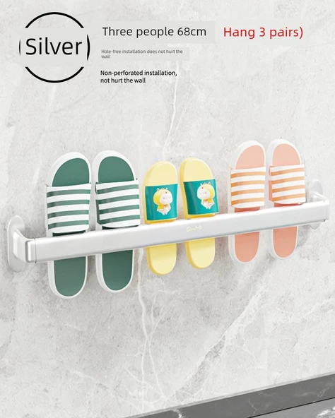 Deliksiz Alüminyum Banyo Terlik Rafı - Gümüş - 3 Terlik Kapasiteli