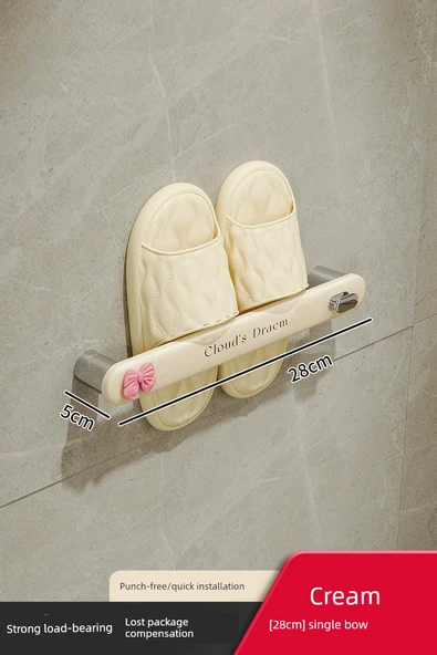 Deliksiz Duvara Monte Banyo Terlik Rafı - Terlik Rafı [28cm] Tekli + Fiyonklar