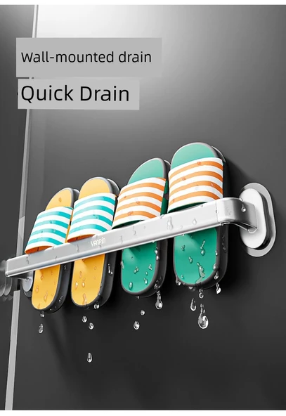 Deliksiz Alüminyum Banyo Terlik Rafı - Gümüş - 2 Terlik Kapasiteli - 8