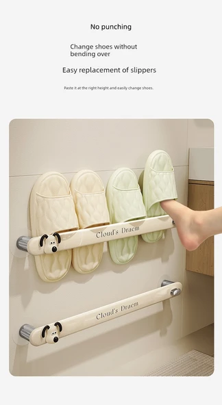 Deliksiz Duvara Monte Banyo Terlik Rafı - Terlik Rafı [48cm] 2 Çift + Yavru Köpek Çıkartmaları - 8