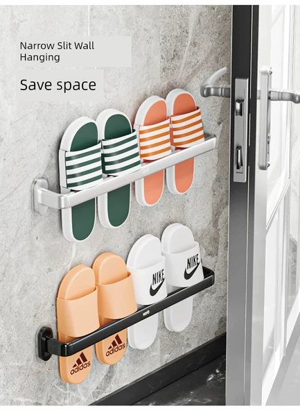 Deliksiz Alüminyum Banyo Terlik Rafı - Gümüş - 2 ve 3 Terlik Kapasiteli - 10
