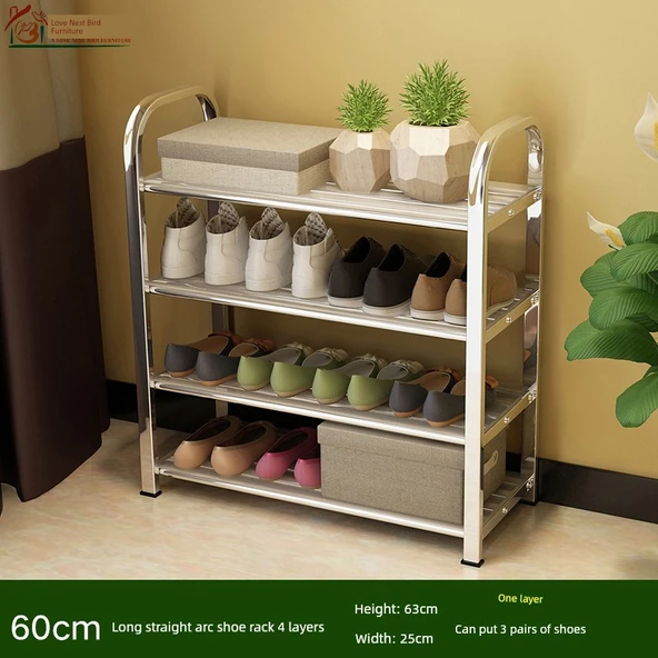 Paslanmaz Çelik Ayakkabılık - 4 Katlı (60x25x63) - Toz Matlı