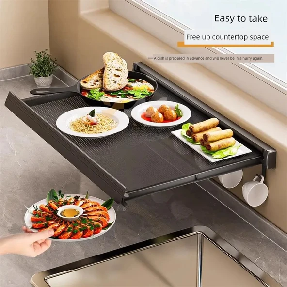 Katlanabilir Duvara Monte Mutfak Rafı - Beyaz 60cm Kurutma Filesi - 3