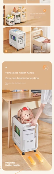 Hareketli Kitaplık Rafı - Minimalist Beyaz - Yüksek Model - 2 Katlı - Tekerlekli - 8