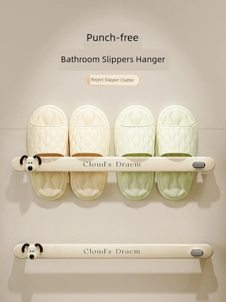Deliksiz Duvara Monte Banyo Terlik Rafı - Ayakkabı Rafı [48cm] 2 Çift + Fiyonklar - 2