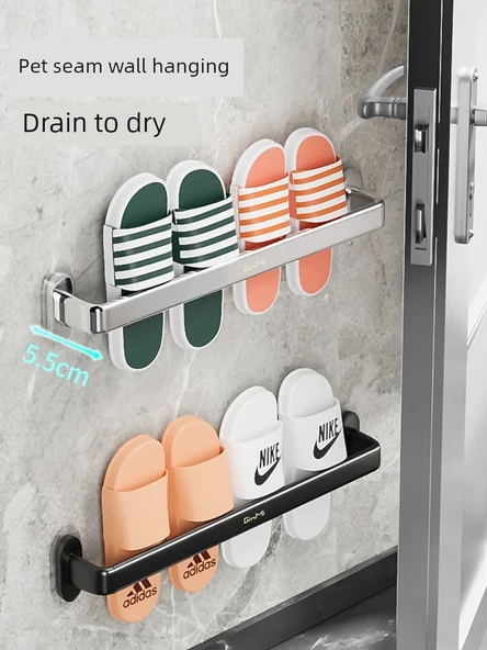 Deliksiz Alüminyum Banyo Terlik Rafı - Gümüş - 1 ve 2 Terlik Kapasiteli - 4