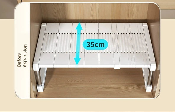 Teleskopik Katmanlı Gardırop Rafı - Uzunluk 32-40 Genişlik 35-45 Yükseklik 38cm - 11