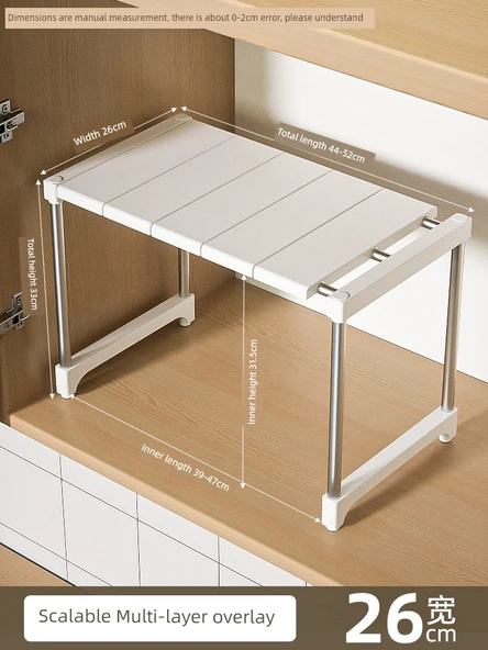 Mutfak Dolabı Organizer Rafı - Düz Uzun (44-52) Genişlik 26 Yükseklik 33cm
