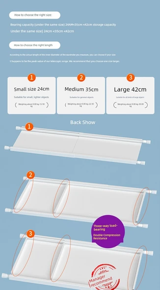Teleskopik Karbon Çelik Gardırop Rafı - 30-45cm Uzunluk, 42cm Genişlik - 6