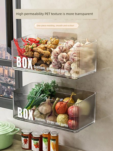 Duvara Monte Mutfak Saklama Sepeti - Büyük Boy Şeffaf Dalgalı Desenli ve Delikli - 2 Adet - Resim 3