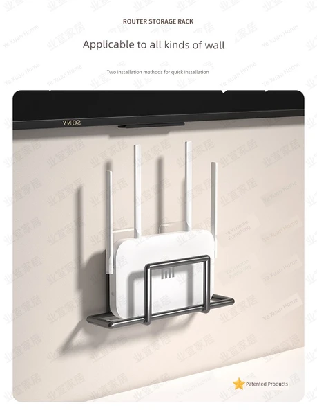 Duvara Monte Router Saklama Kutusu Rafı - Siyah Optik Modem Rafı + Router Raf Seti - 8