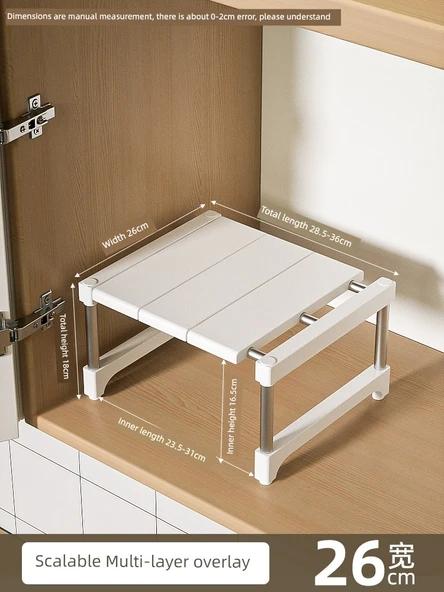 Mutfak Dolabı Organizer Rafı - Düz Uzunluk (28.5-36) Genişlik 26 Yükseklik 18cm