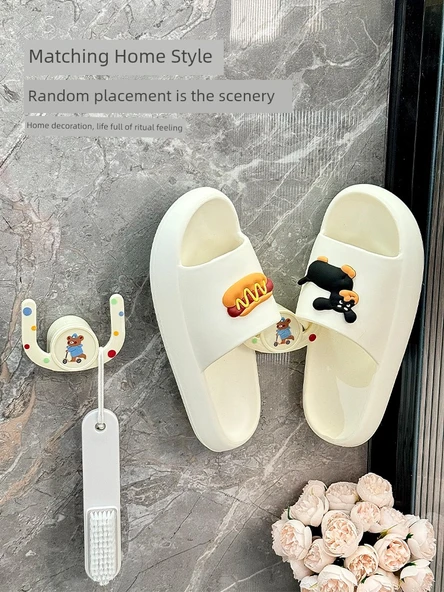 Duvara Monte Banyo Terlik Rafı - Krem Beyazı - 2 Adet - 3