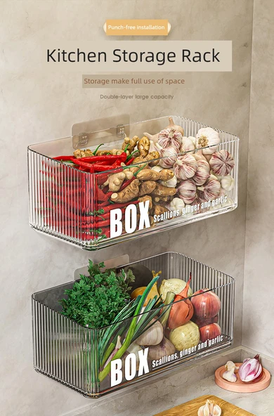 Duvara Monte Mutfak Saklama Sepeti - Büyük Boy Şeffaf Dalgalı Desenli ve Delikli - 2 Adet - Resim 6