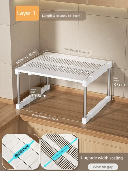 Mutfak Dolabı Organizer Rafı - Uzunluk (56-64) Genişlik (35-45) Yükseklik 33cm