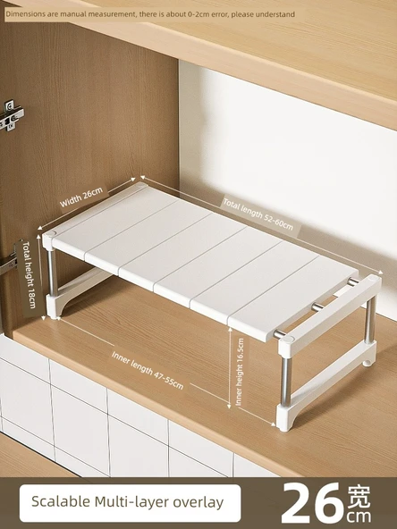 Mutfak Dolabı Organizer Rafı - Düz Uzun (52-60) Genişlik 26 Yükseklik 18cm