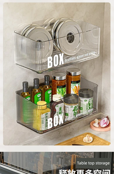 Duvara Monte Mutfak Saklama Sepeti - Büyük Boy Şeffaf Dalgalı Desenli ve Delikli - 2 Adet - Resim 10