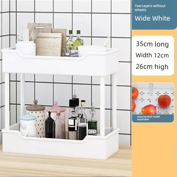 Küçük ABS 2 Katlı Beyaz Mutfak Depolama Rafı - 12cm Genişlik Tekersiz