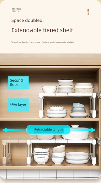 Mutfak Dolabı Organizer Rafı - Düz Uzunluk (28.5-36) Genişlik 26 Yükseklik 23cm - 6